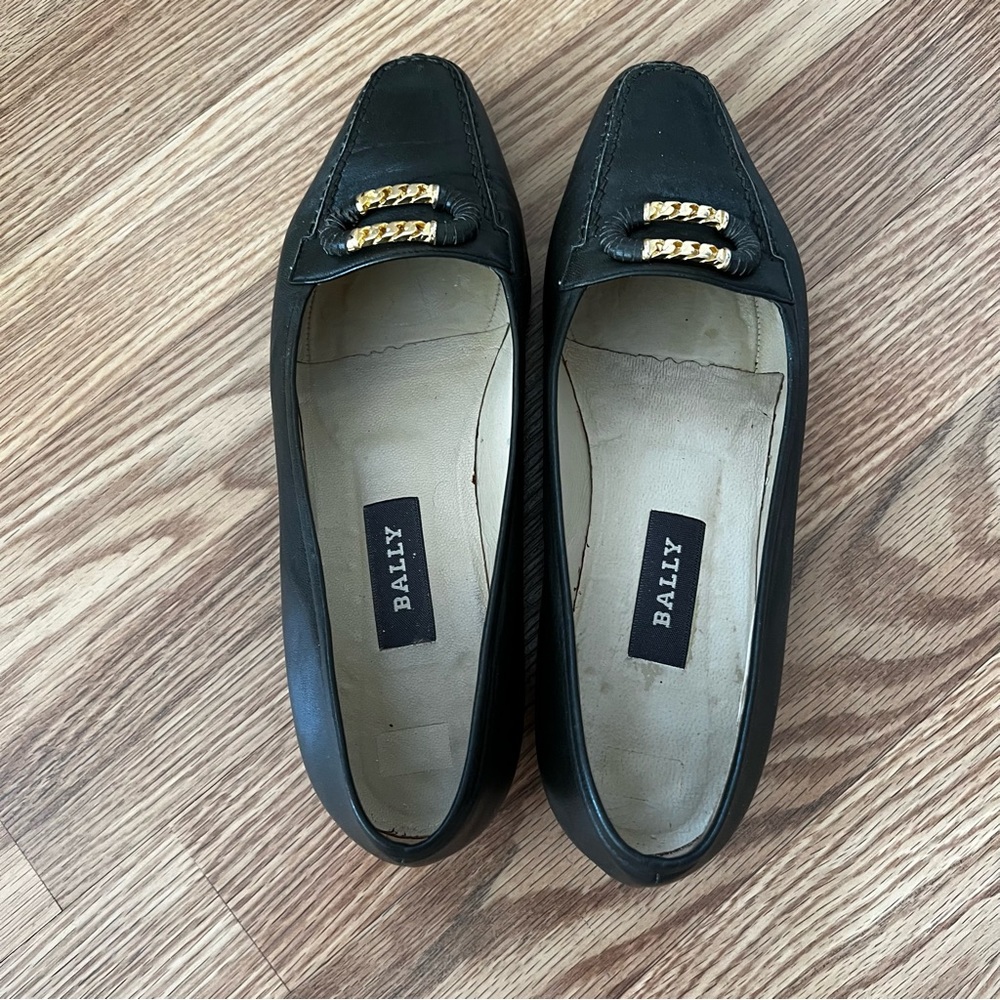 BALLY Olive Green Leather SELENA Loafers Gold Accent sz 8 - Picture 3 of 10